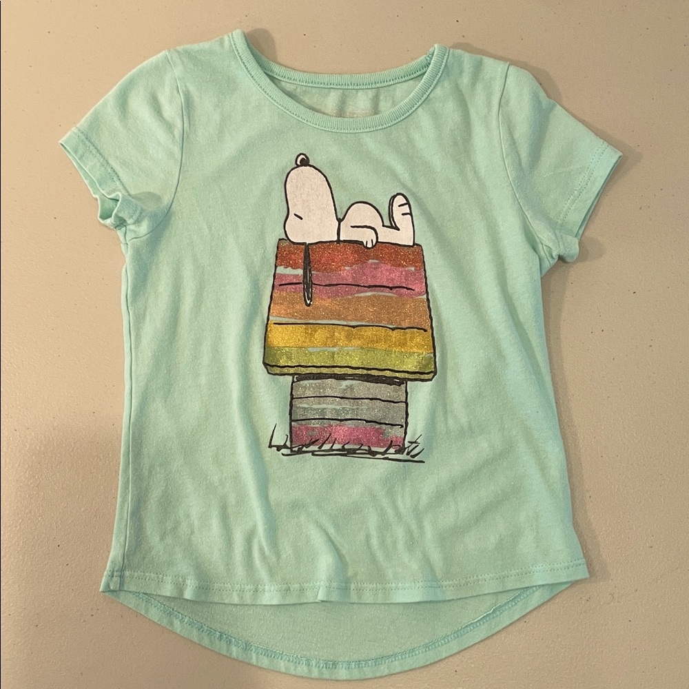 Peanuts Snoopy Toddler Girls Glitter Rainbow T-Shirt, Size 4